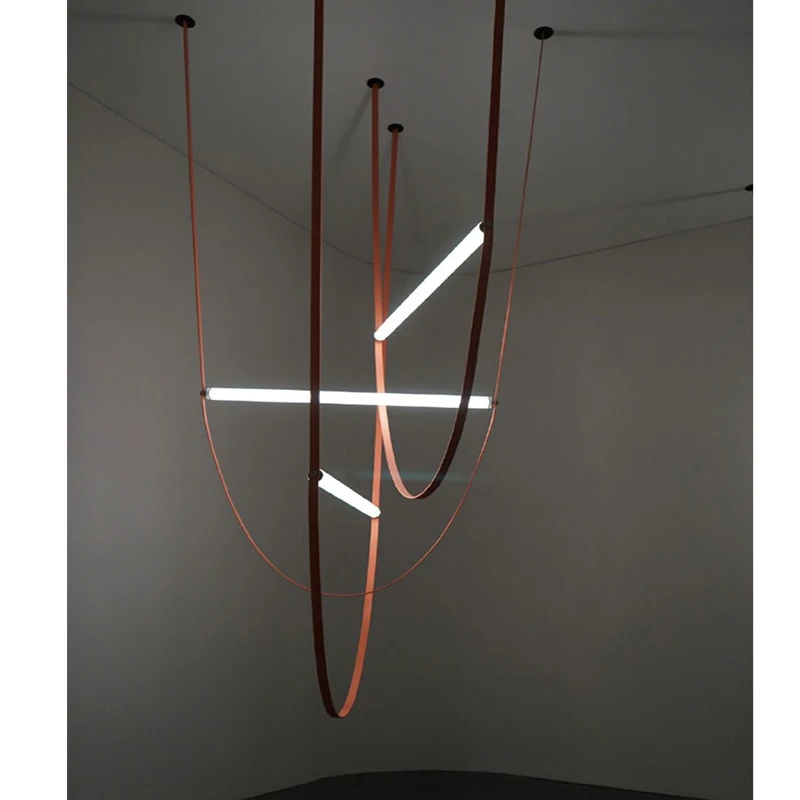 

Postmodern Leather Belt Chandelier LED Staircase pendant Light Brief Villa Hall Lobby Decoration Lighting