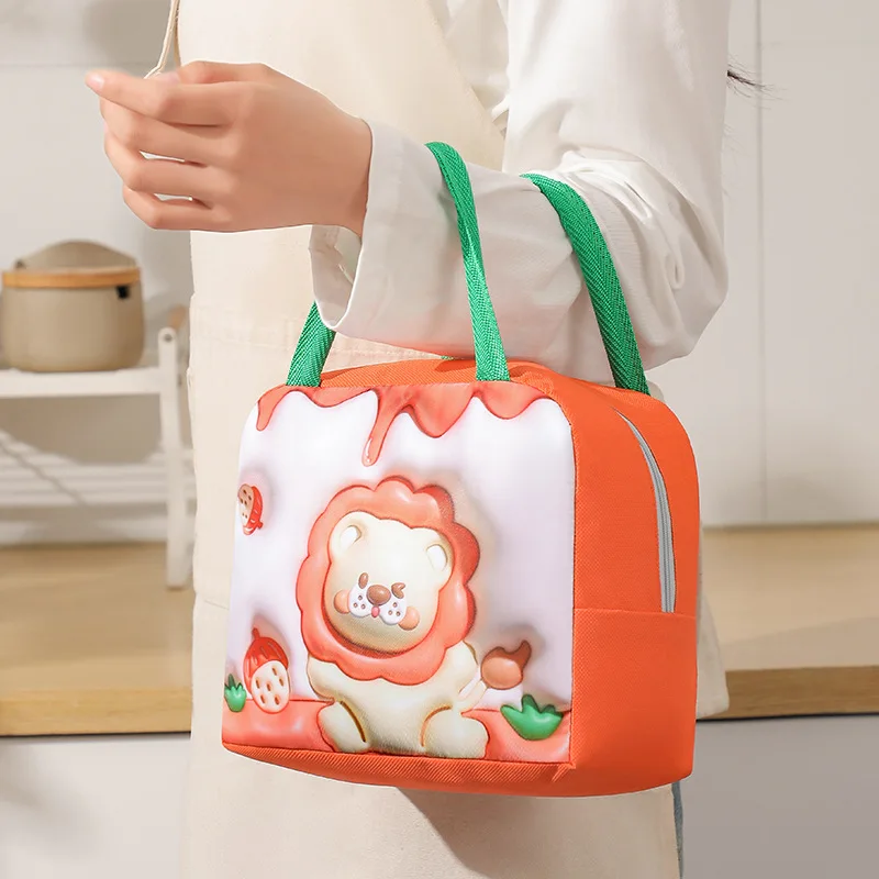Cute 3D Cartoon Animal Picnic Bag Large Capacity Children Lunch Box Thickened Waterproof Handheld Thermal Insulated Bags