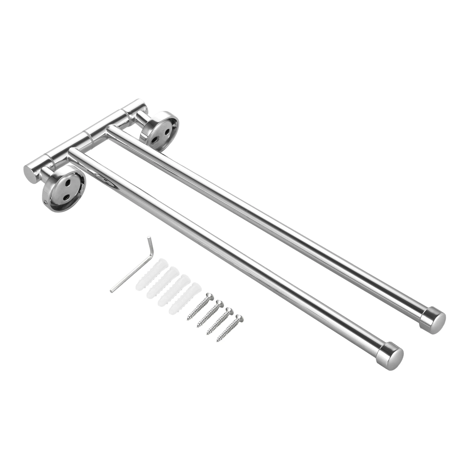 1set Stainless Steel Towel Rail Swivel 2-arms Bar Bathroom Towel Rack Hanger Rotating Holder Drill Wall-Mounted Sliver Chrome