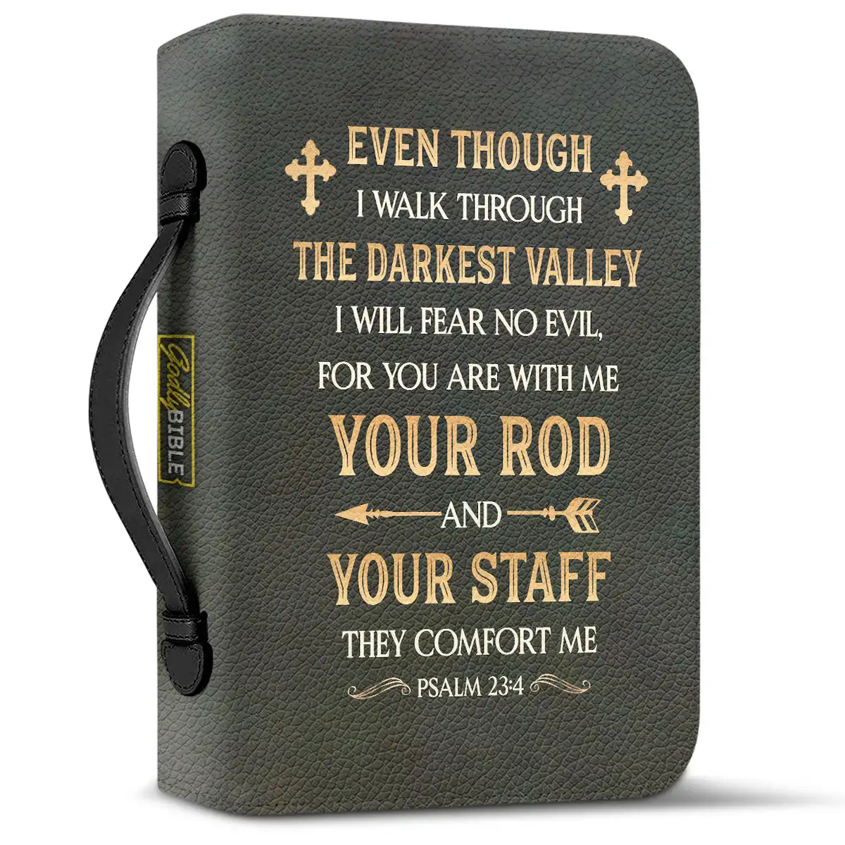 2023 New Leather Bible Bag I Will Fear No Evil For You Are With Me Words Lion Design Women Handbags Study Book Holy Storage Box