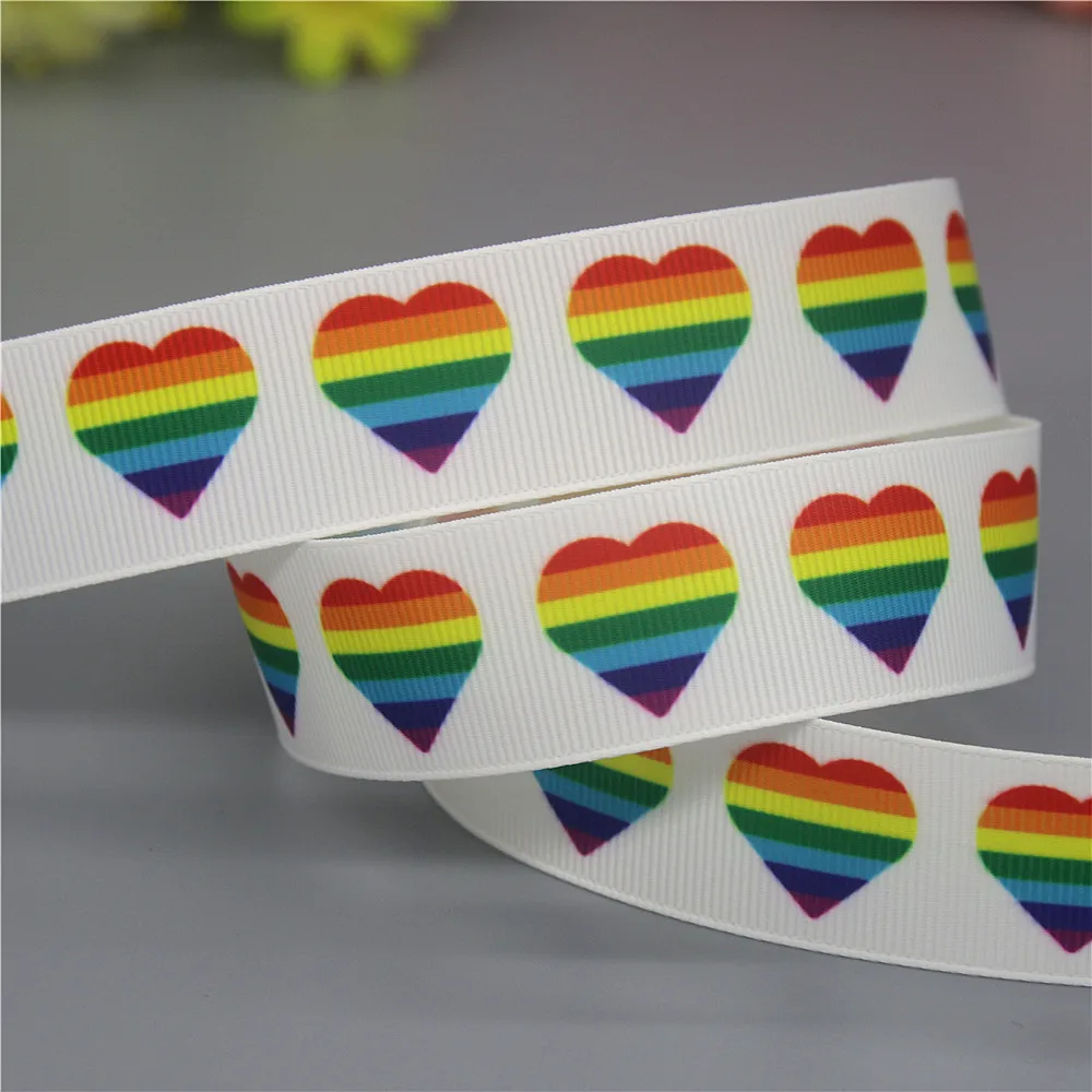 DHK 50yards Rainbow Love Lgb Pride Printed Grosgrain Ribbon Accessories Headwear Decoration Collar DIY Sewing Craft S2543