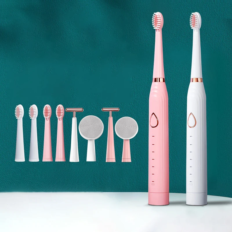 

Electric Sonic Toothbrush 6Mode Smart Teeth Brush with 5Heads Face Cleansing Brush Facial Massage Tool for Women Wrinkle Remover