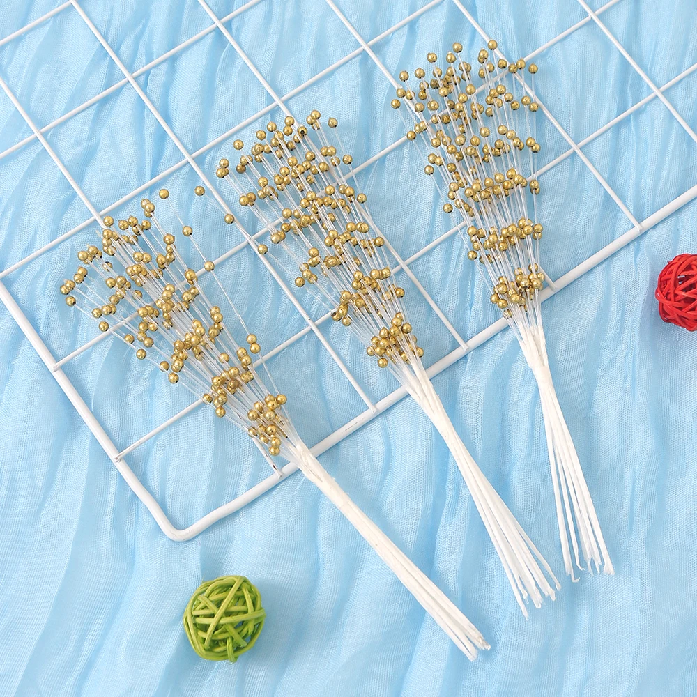 10 Stück goldene Perlens tifte Perlen auf Drahts tielen für Girlande Braut Hochzeit Perlens trauß Home Party Dekor Handwerk Geschenke Zubehör – Detail 2