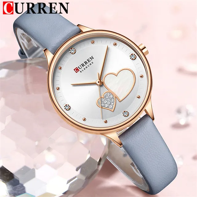 ساعة يد نسائية من CURREN ماركة فاخرة بحزام جلد ذات ألوان مميزة مضادة للماء بتصميم داخلي لمحبي القلب 9077 2