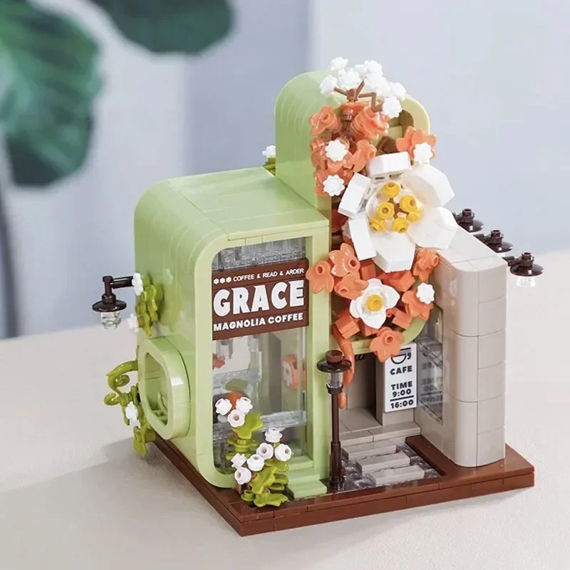 BALODY MOC City Mini Street View Bridal Shop Coffee Store Architecture Building Blocks DIY Micro Bricks Toys For Kids Gifts