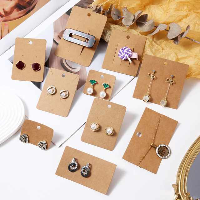 Various Paper Cardboard for Stud Earrings Displays Cards Handmade Kraft  Paper Card Fashion Jewelry Packaging Cards 50Sets - AliExpress