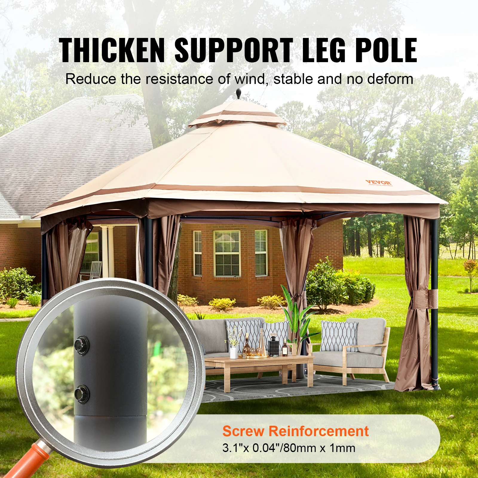 VEVOR 11x11ft/10x10ft/10x13ft Portable Gazebo PU Coated 250D Garden Market Waterproof Collapsible Canopy Party Tent for Outdoor sunshade tent