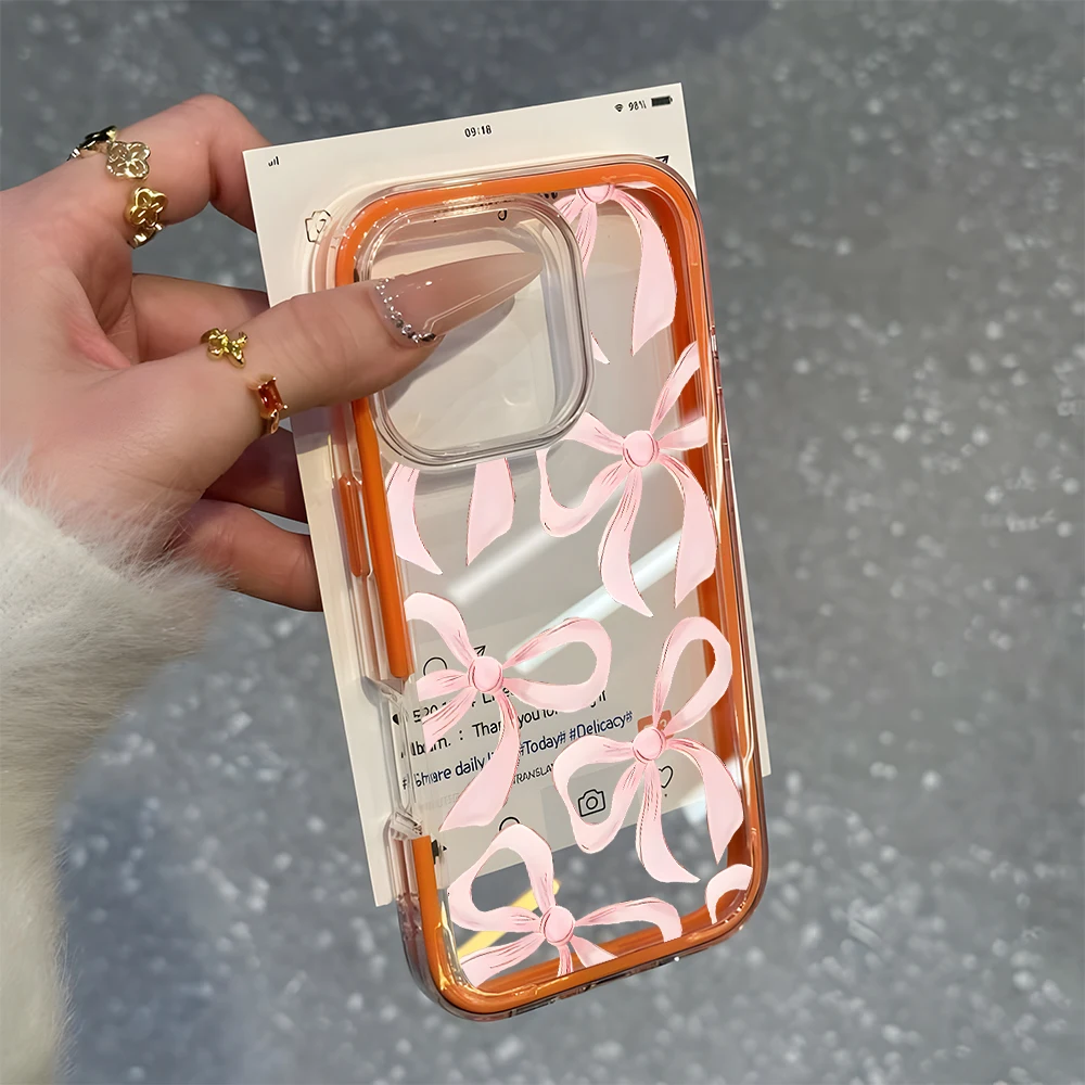 Elegant Pink Bow Pattern Clear Silicone Phone Case - Candy Color Soft Cover