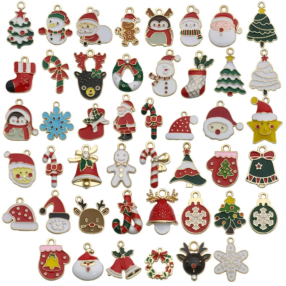thumbnail image 1 of 96 pendientes de aleación con goteo de esmalte navideño, accesorios de joyería para hacer uno mismo, campana de Papá Noel, muñeco de nieve, pulsera, colgante pequeño, 1 of 5