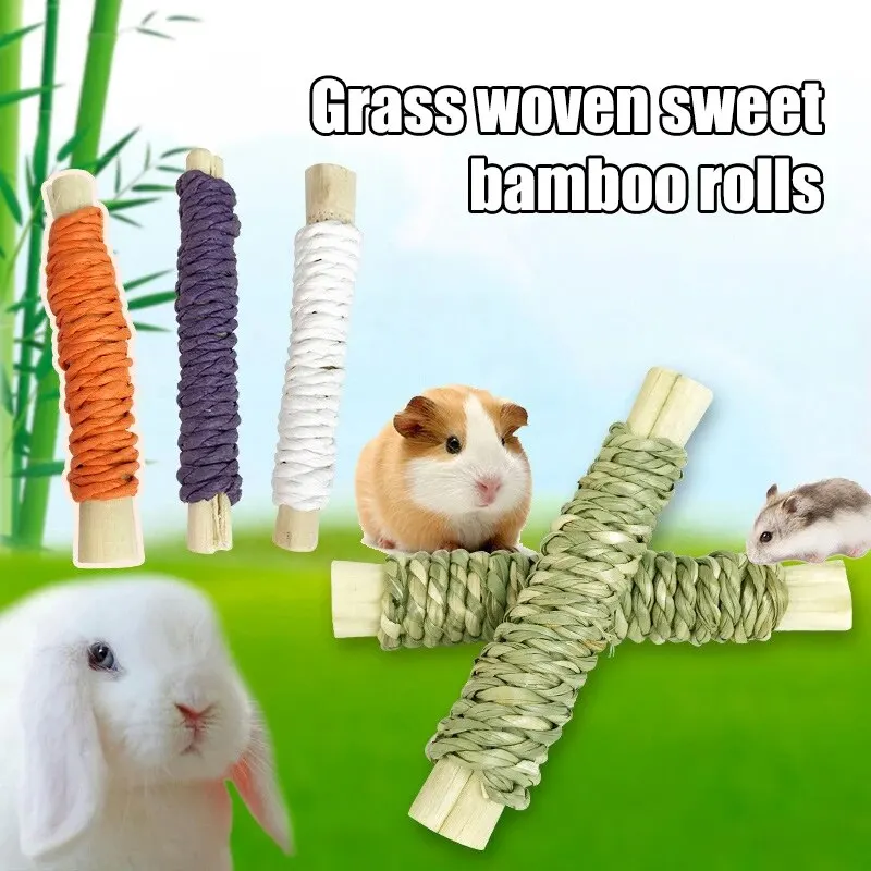 1PC Pet Straw Sweet Bamboo Roll Rabbit Totoro Cat Guinea Pig Guinea Pig Molar Food Snack Toy Perfect Gift pet tooth grinding snacks