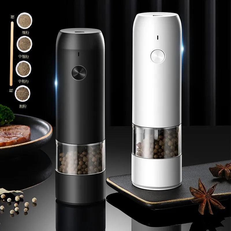 Electric Salt and Pepper Mill Grinders Set Thickness Adjustable Herb Spice  Mill with Led Light Visible Container For Kichen