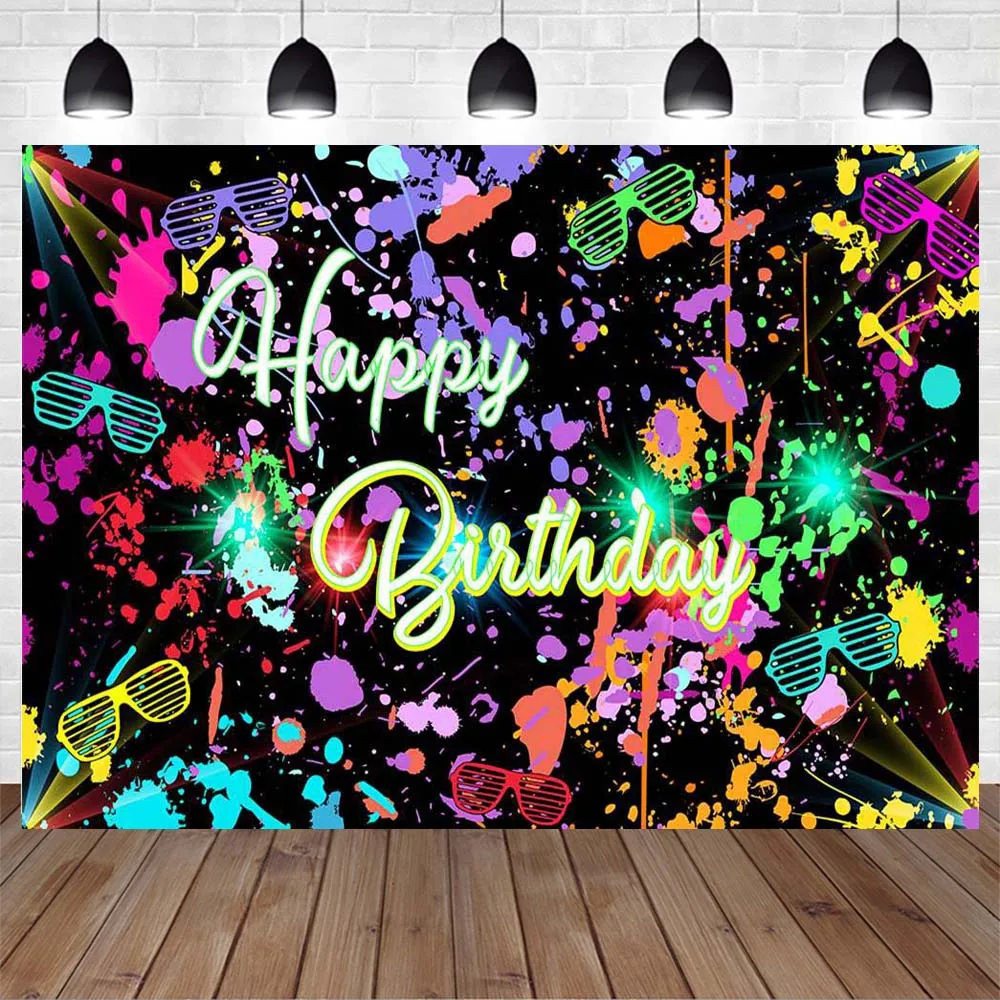 Glow in the Dark Neon Lights Birthday Party Photography Backdrops Retro Dance Party Graffiti Backdrop Studio Decor Banner photo backdrop