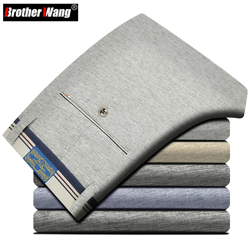 

Brother Wang Summer New Men's Brand Casual Pants Male Elasticity Slim Straight Business Fashion Thin Section Pants 38 40