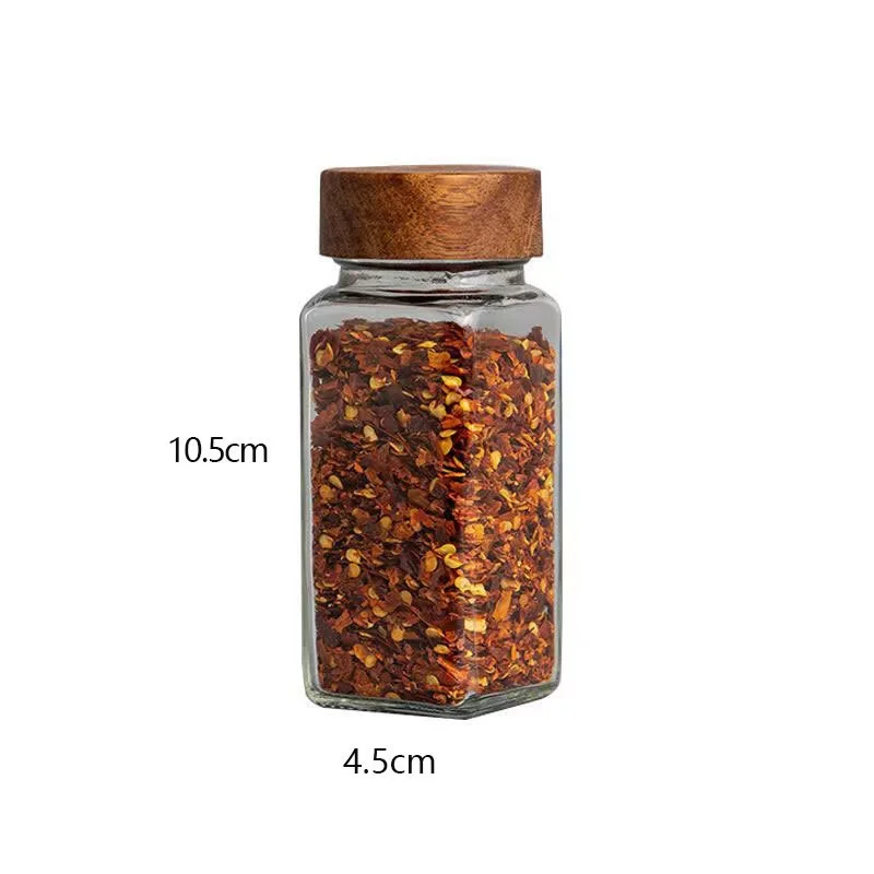 Glass Spice Jars Bamboo Lid Spice Seasoning Containers Pot Salt Pepper Shakers Organizer Kitchen Jar Set