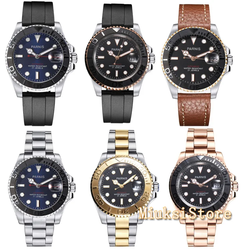 Parnis 40Mm Automatic Mens Watch Diver Swim Waterproof 21 Jewel Miyota 8215 Movimento Orologi Meccanici