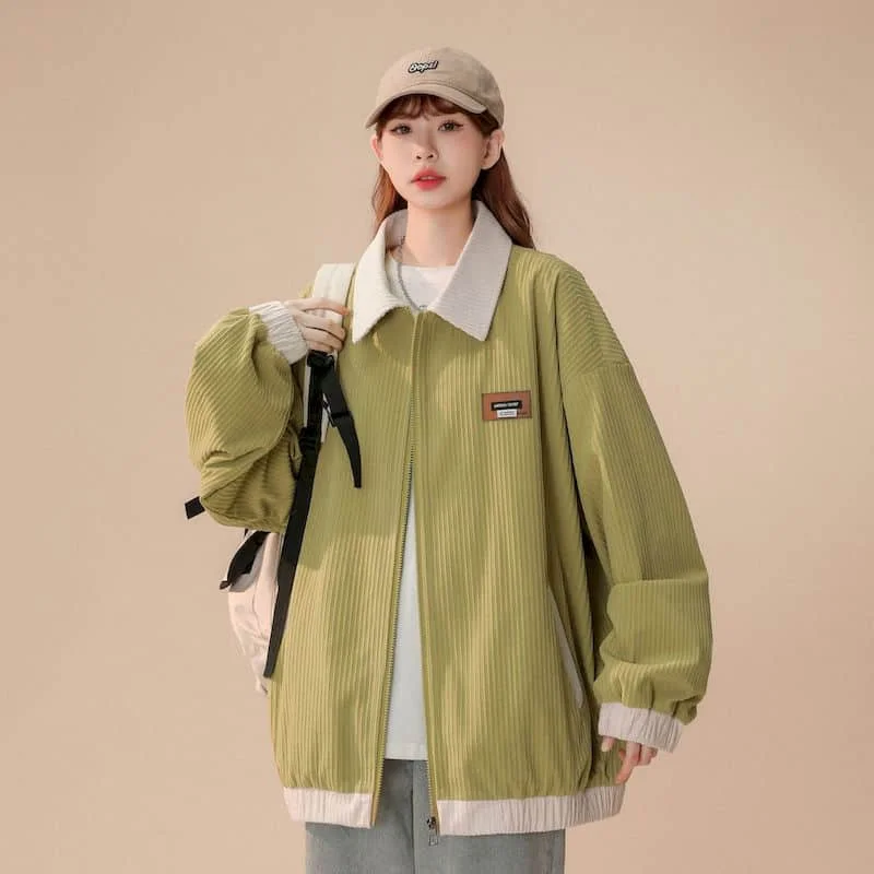 thumbnail image 1 of Chaquetas para mujer, estilo coreano, chaquetas de béisbol holgadas, cuello alto, ropa de trabajo, sudaderas con capucha, cárdigans, abrigos vintage de manga larga, blusas para mujer, 1 of 5