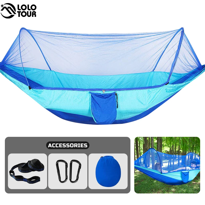 Amaca Da Campeggio Doppia Con Zanzariera 250X120Cm Paracadute Leggero Amaca Ad Apertura Rapida Con 2 Cinghie Per Alberi Lettino Da Viaggio Escursionis