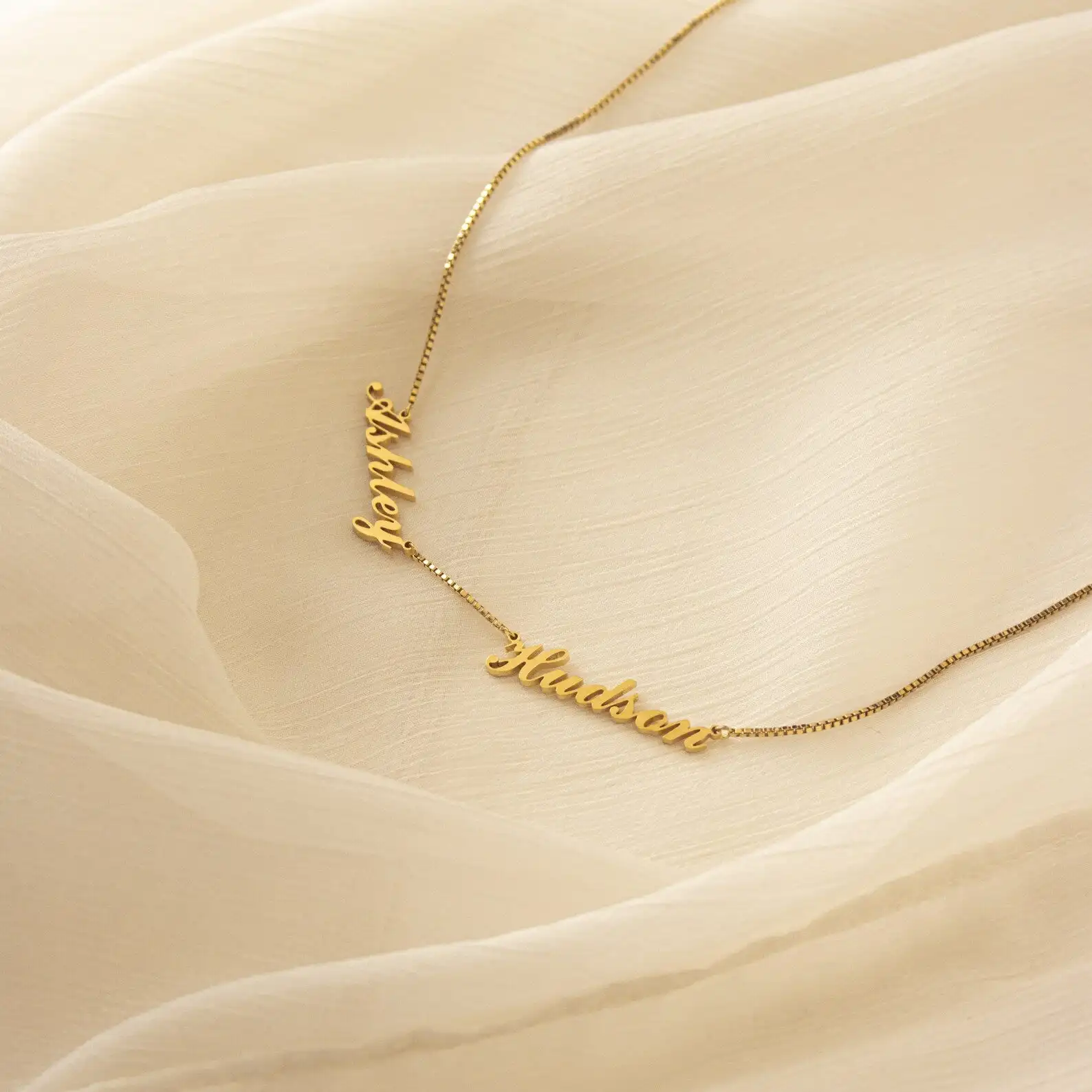 Custom Double Name Gold Necklace with Box Chain Personalized Three Name Necklace Stainless Steel Jewelry Gift for Women