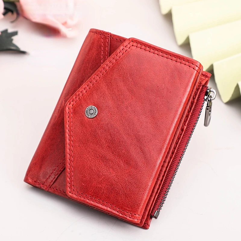

New Cowhide Fashion Anti Theft High Quality Trend Lady Three Fold Zipper Zero Wallet Genuine Leather Casual Purse Free Shipping