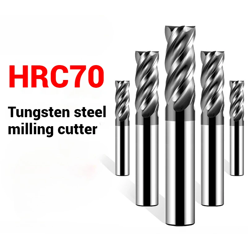HRC70 CNC Carbide End Mill Unequal Helix Efficient Tungsten Cutter 4 Flute Metal Steel Machining Tool 6 8 12 14 20mm Router Bit