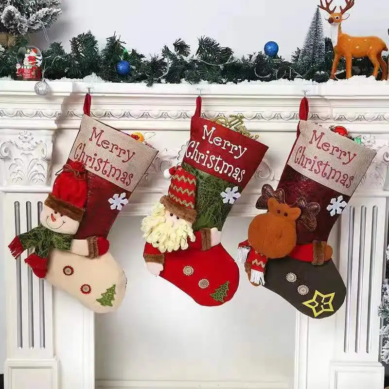 

Christmas Stockings Sack Xmas Gift Candy Bag Christmas Decorations for Home Snowman Santa New Year Sock Christmas Tree Decor