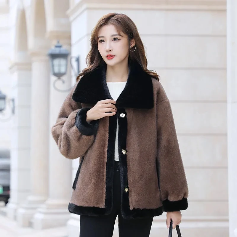 

Faux Fur Coat Women Autumn Winter 2022 New Korean Slim Imitation Mink Fur All-in-One Coat Female Thickened Short Warm Outerwear
