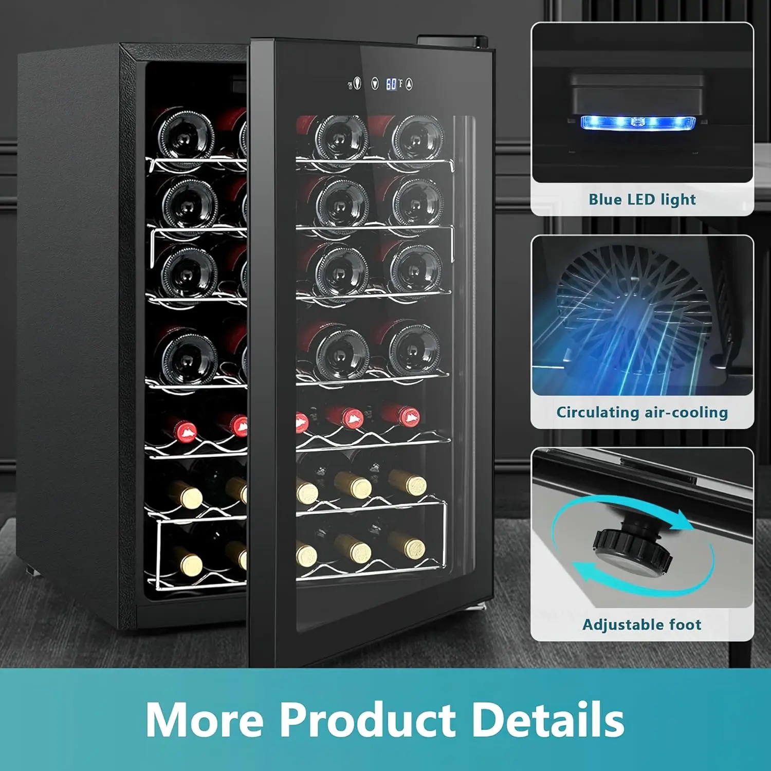 45 Bottle Wine Cooler Refrigerator, Small Built-in Wine Fridge for Red, White and Champagne, 4.5 Cu.ft Mini Fridge with A 6