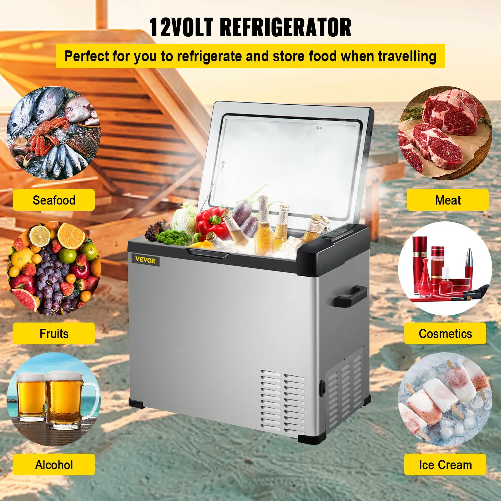 Mini Refrigerator Camping Refrigerator VEVOR 30L 40L 50L Mini Car Refrigerator Portable Small Fridge Freezer 12V/24V DC 110-240 AC Cooler for Outdoors Caravan Camping