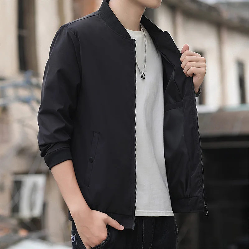 

Mens Jackets Spring Autumn Bomber Zipper Casual Jackets Fashion Solid Color Male Outwear Baseball Collar Men Tops Brand Clothing