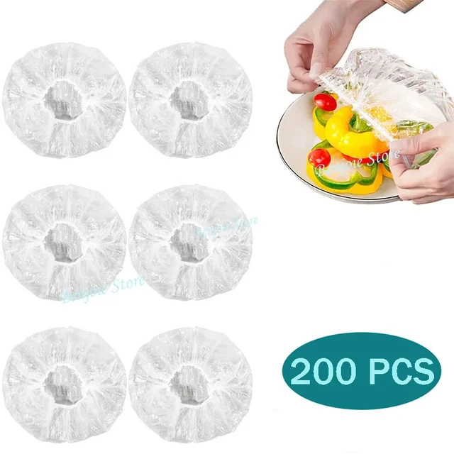 100-Piece Disposable Food Storage Covers Shower, Transparent Plastic Bowl Lids with Elastic Edges, Shower Caps, Stretchable Packaging for Household