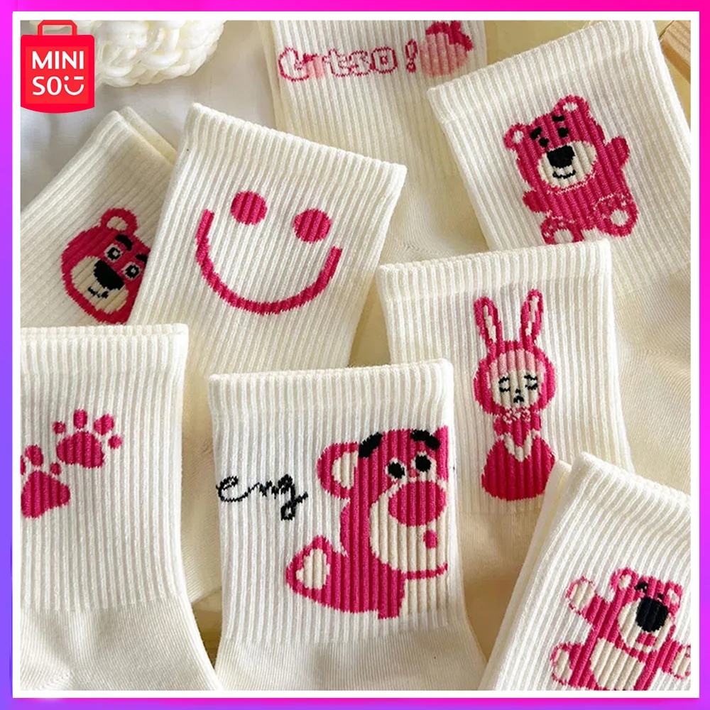 

Miniso Strawberry Bear Women Midtube All-Match School Style Breathable Sweat Wicking Deodorant Sports Socks for Christmas Gift