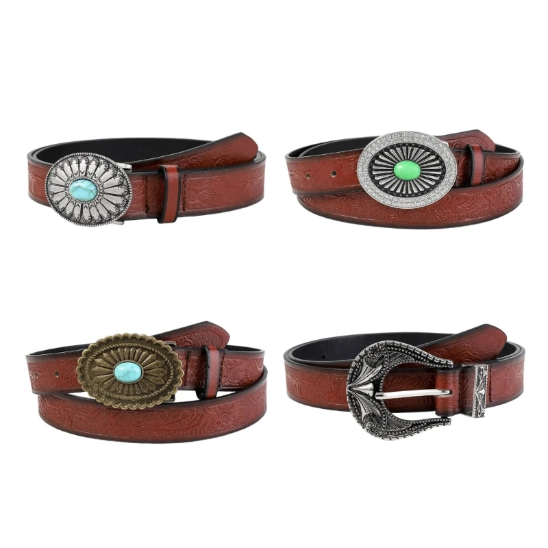 

Bohemian Style Belt for Women Turquoises Buckle Belts Embossed Waistband for Jeans Pants Unisex Decorative Belt for Dropship