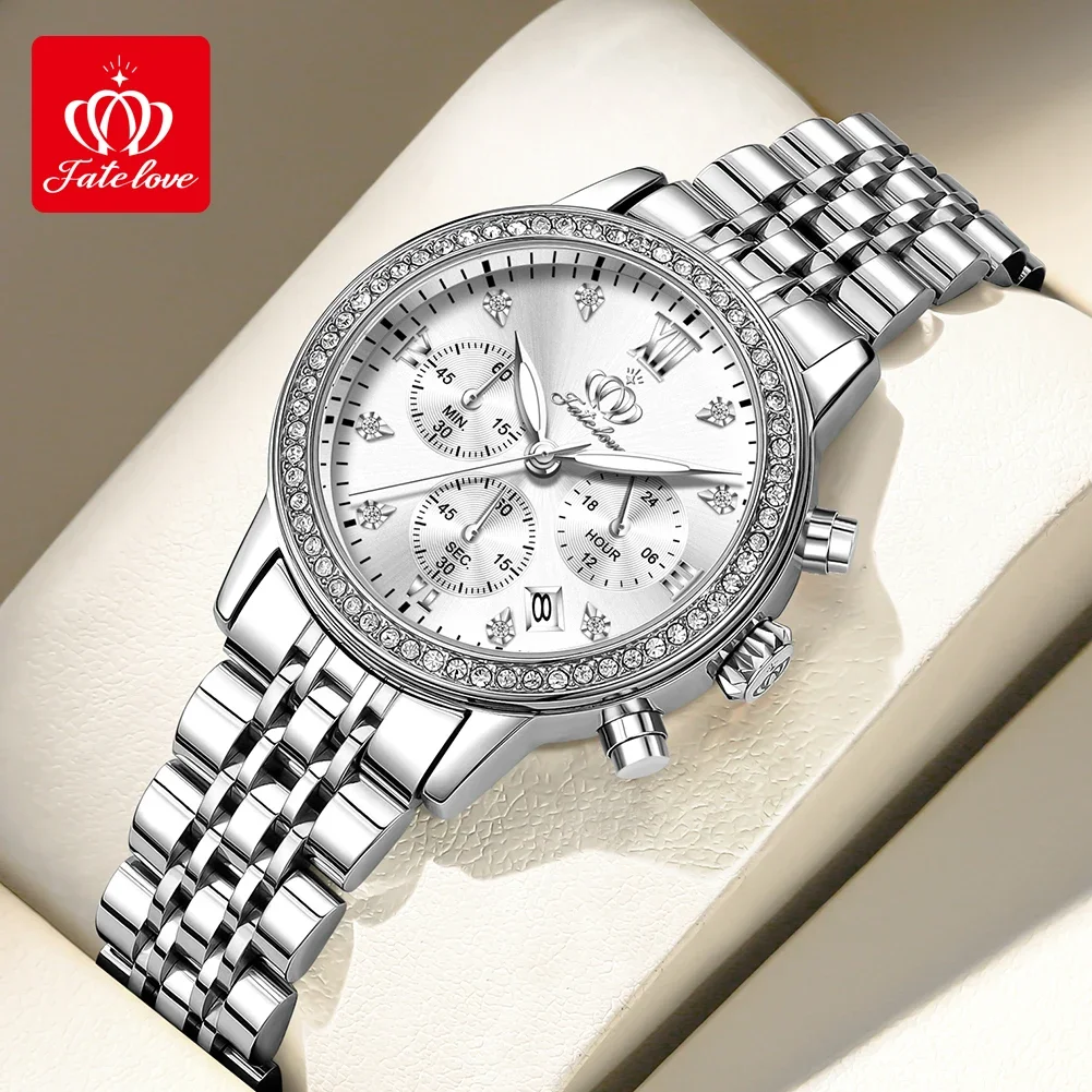 Fate Love 881 Luxury Quartz Watch For Women Waterproof Luminous Steel Strap Wristwatches Chronograph Original Women's Watches
