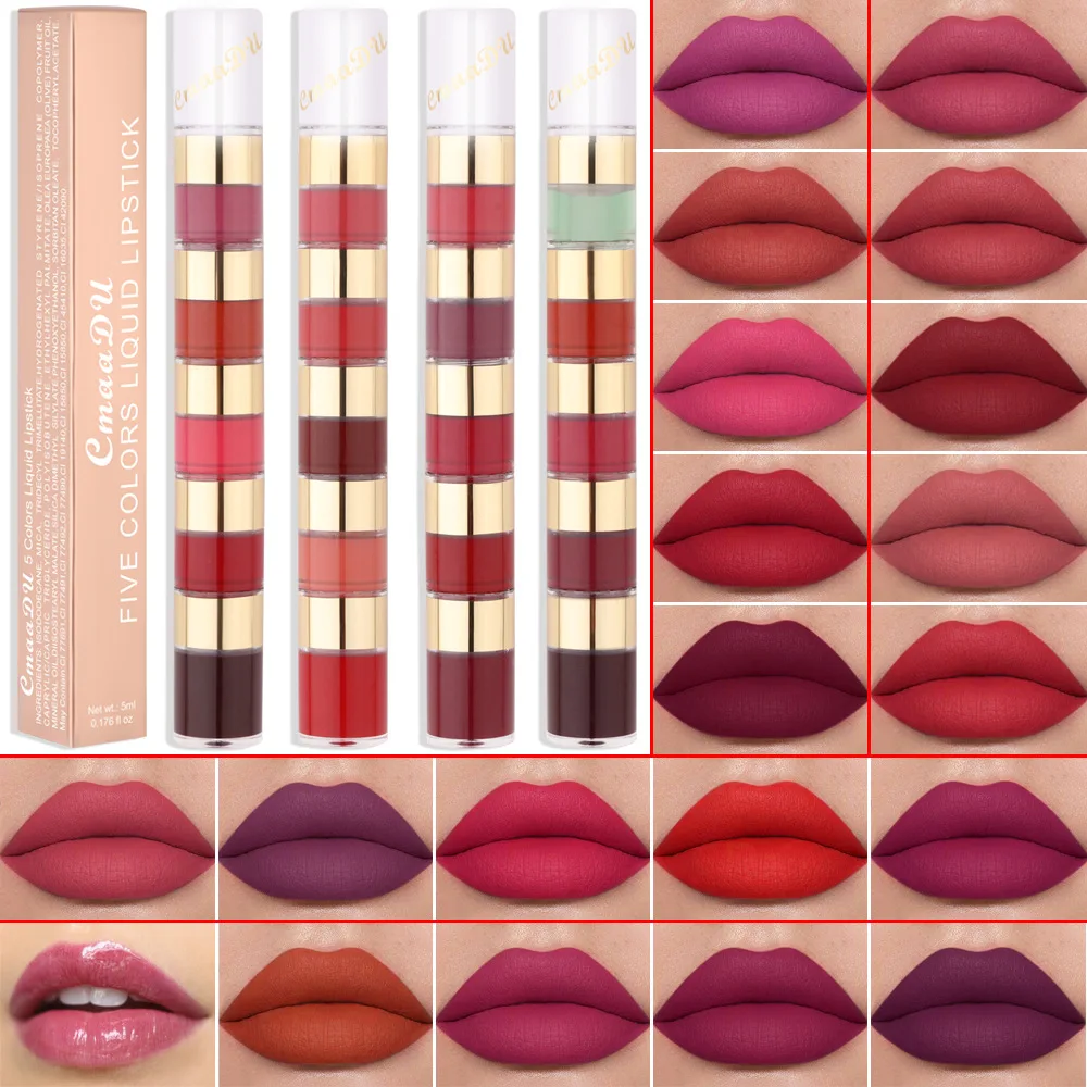 Lip Makeup 5-color Matte Long-lasting Waterproof Lipstick 5-piece Small Sample Liquid Lipstick Easy Carrying