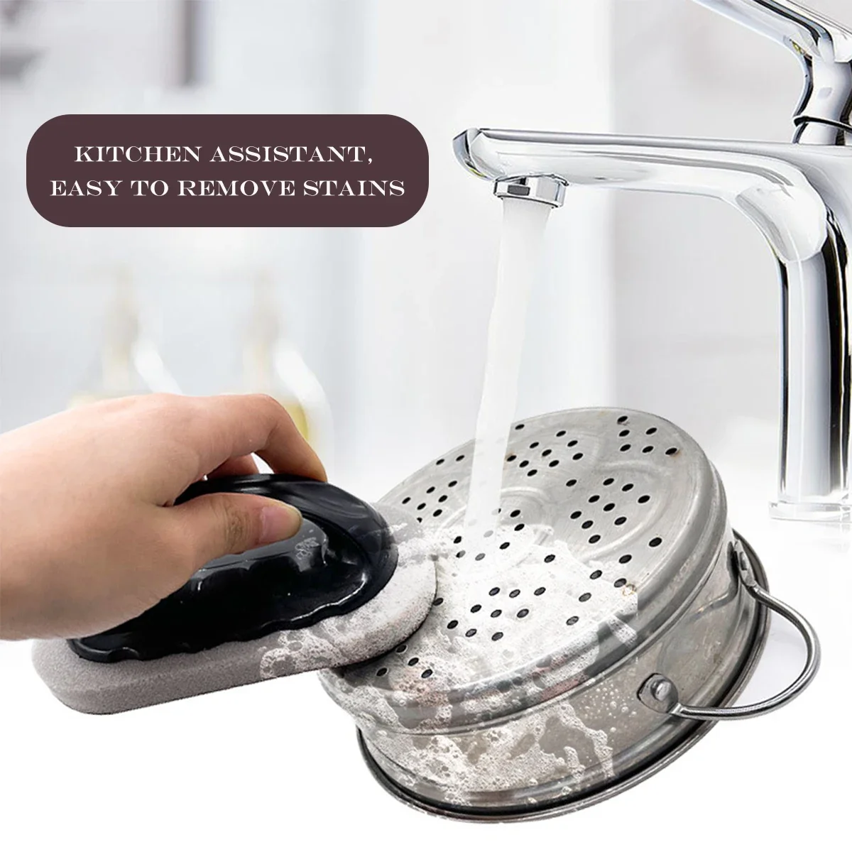 Reusable Emery Magic Sponge - Kitchen Pot Brush with Handle for Easy Cleaning and Decontamination - Washable and Eraser Cleaning 5