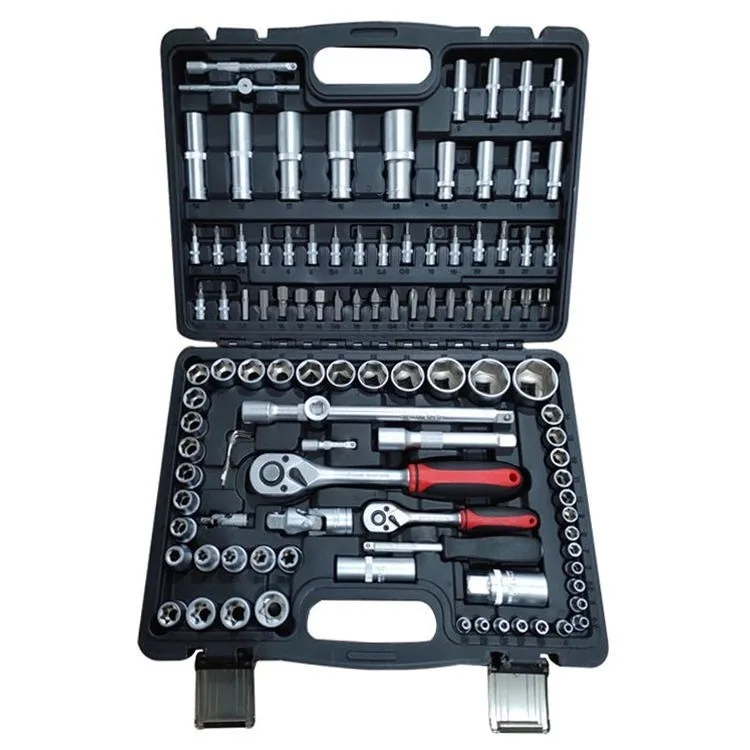 

108PCS Socket Wrench Set Hand Tools Kit Tools Set With Hex Ke plastic box 1/4", 1/2" CRV spanner set with ratchet