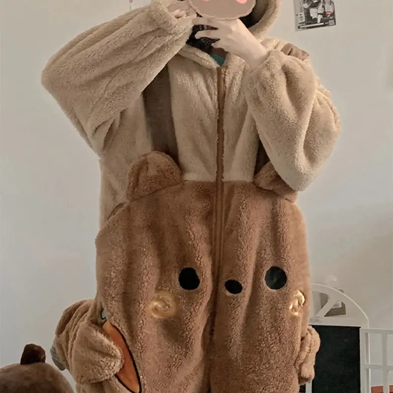 Halloween Anime Onesies Animal Cosplay Costume Sleepwear Adult Unisex Couple Winter Pajamas Suit Warm Flannel Cartoon Jumpsuits