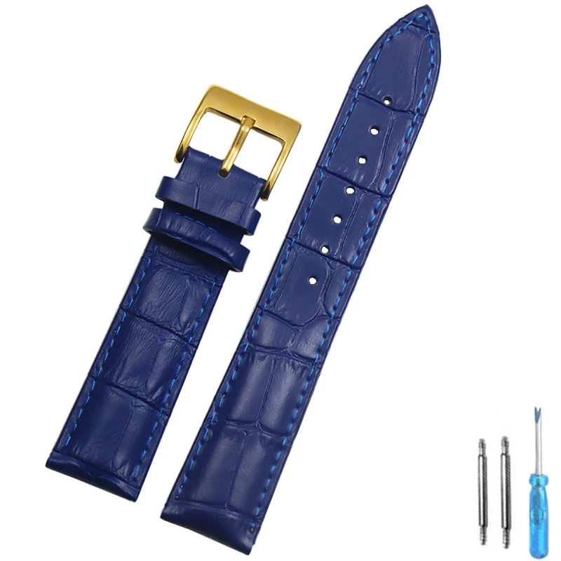 Premium Genuine Leather Watch Strap with Steel Buckle - Includes Tool