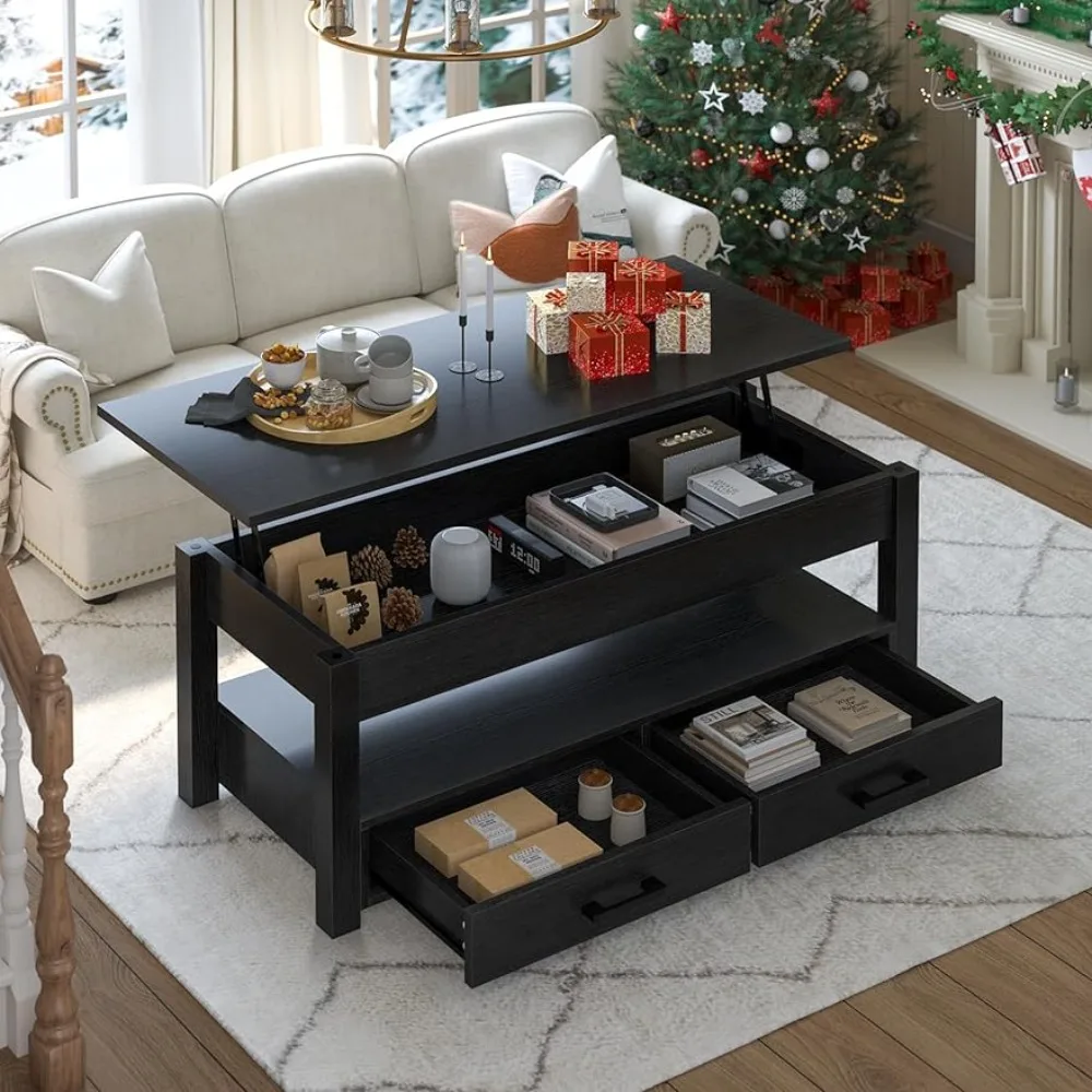 

Open Storage Shelf With 2 Storage Drawers Hidden Compartments Coffe Table 41.7 Inch Lift Coffee Table Seating Room Tables Living