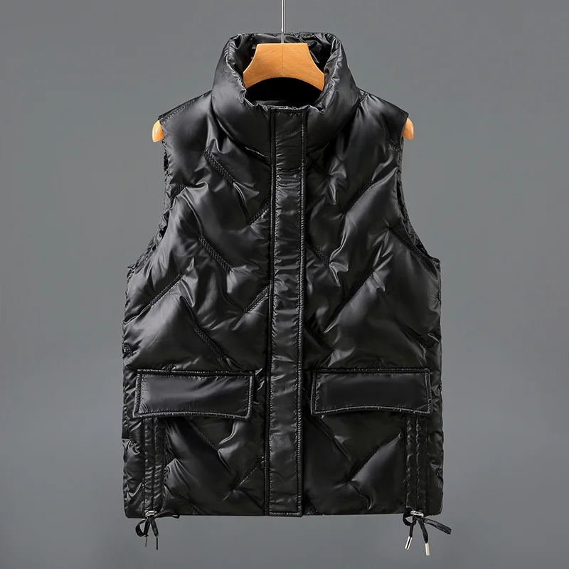 

#0451 Winter Vest Stand Collar Warm Thick Short Vest Coat Female Zipper Down Cotton Shiny Surface Waistcoat Female Warm Winter