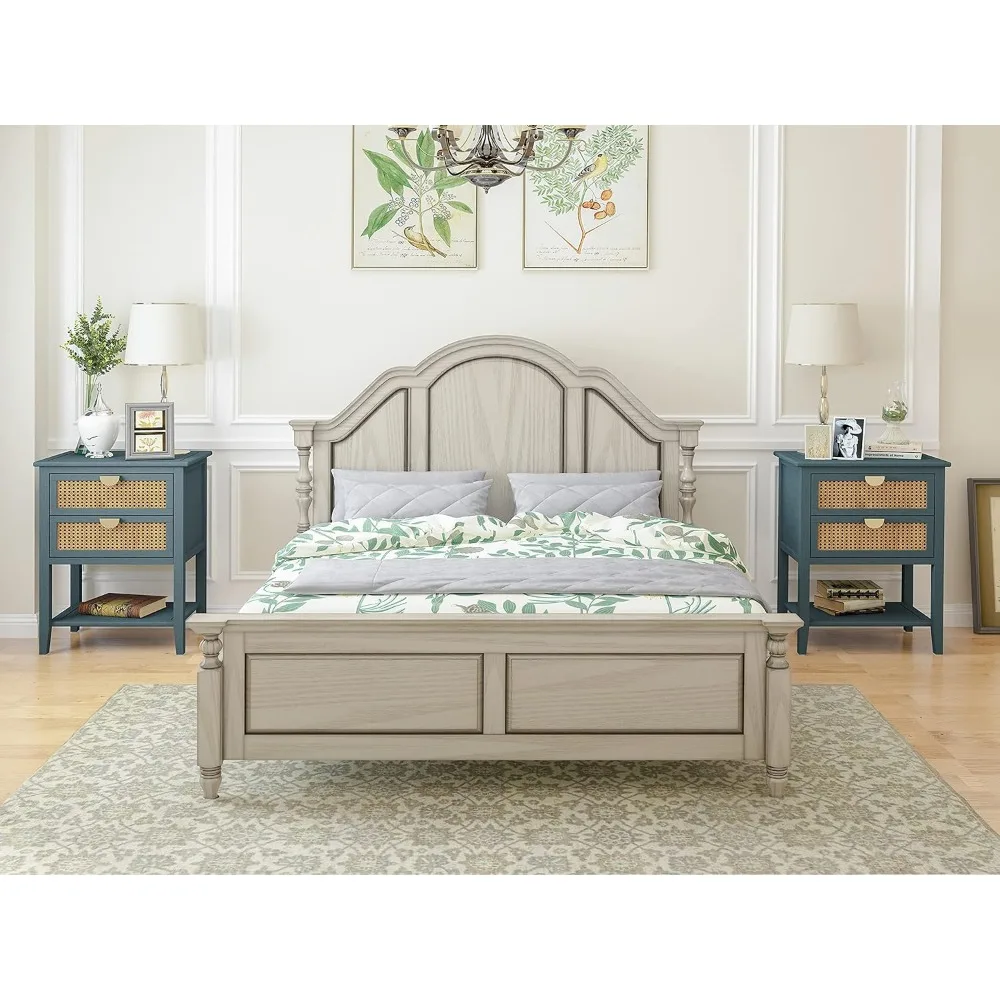 Natural Rattan Nightstand with 2 Drawer, Sideboard Buffet,Sideboard End Table Snack Table Small Coffee Table, Sofa Side Buffet 4