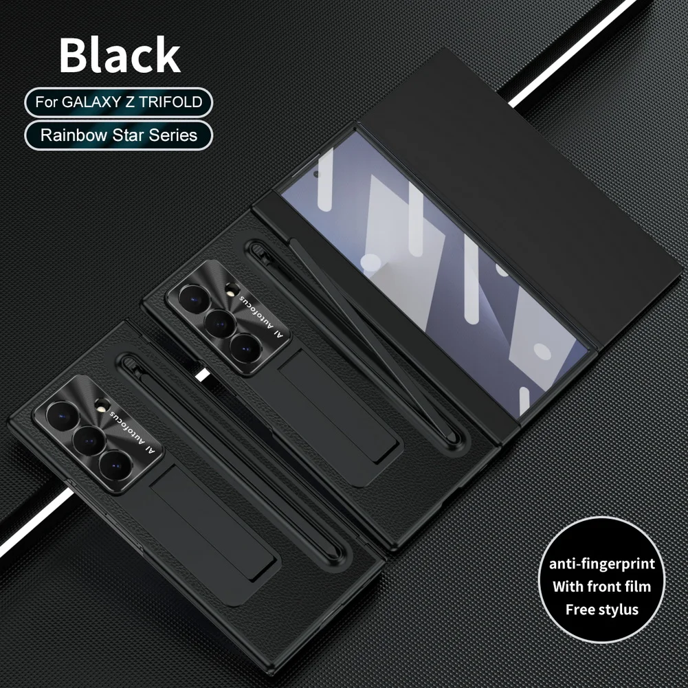 Galvanized Elastic Stylus Slot With Holder Tempered Glass Case For Samsung Galaxy Z Trifold Protect Cover_voghion.com