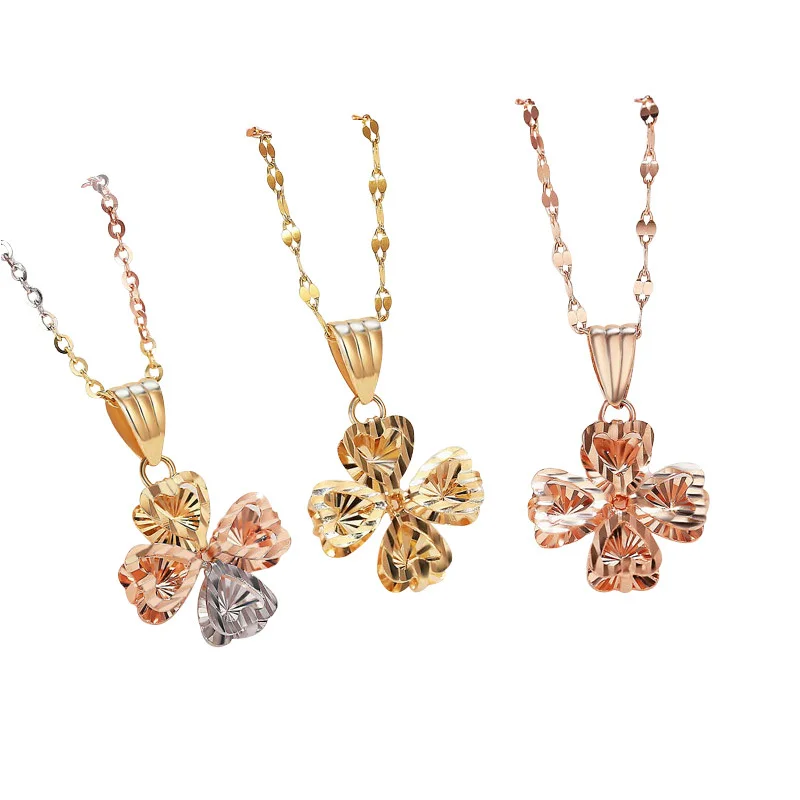 

Real Pure 18K Solid gold Four-Leaf Clover pendant for women gift Genuine AU750 Diamond Carve Charm Necklace Fine Jewelry