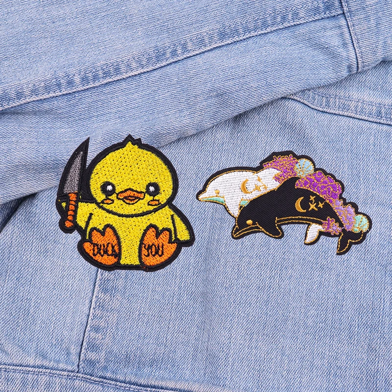 Hot New Animal Cat Embroidered Patches Iron On Patches For Clothing Thermoadhesive Patches Cartoon/Frog Dinosaur Duck Patch DIY