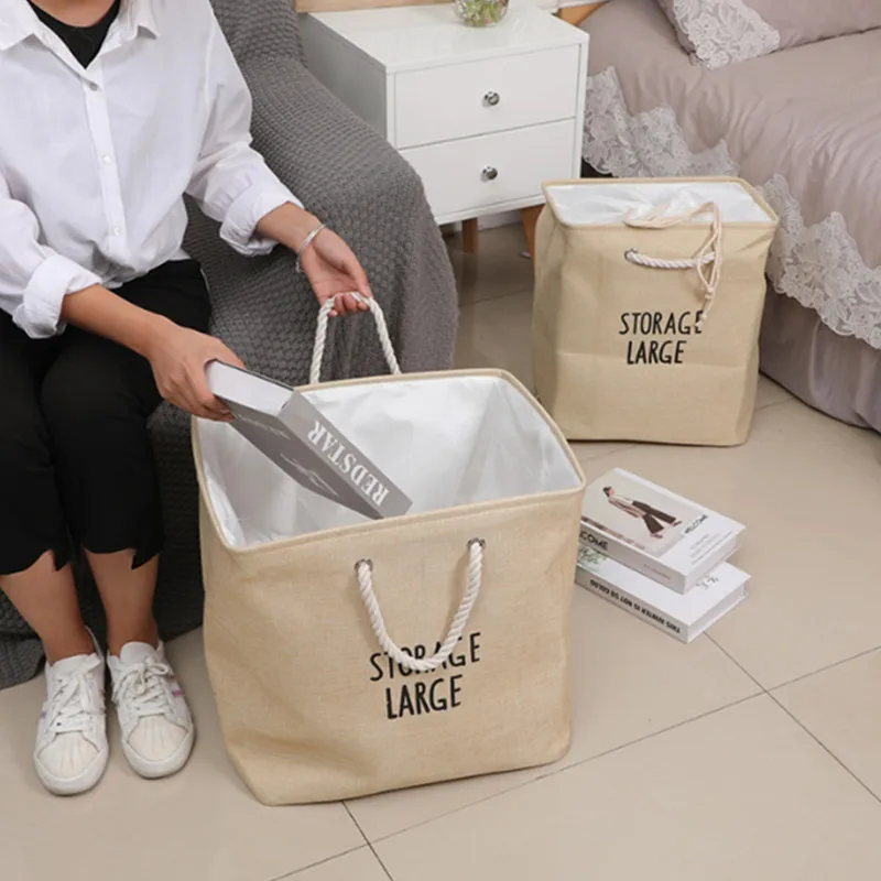 

Denim Fabric Home Storage Bag Cotton Hemp Portable Shopping Bag Laundry Basket Basket Storage Folding Hamper Basket Toy Basket