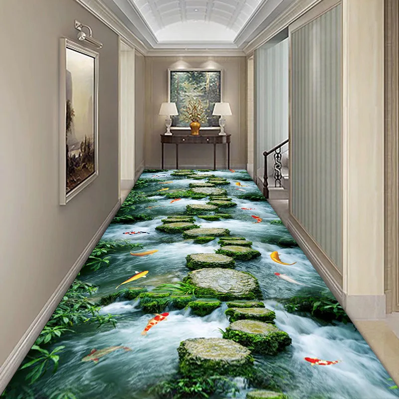 

3D Stream Scenery Hallway Corridor Carpet Rug Crystal Velvet Pastoral Living Room Area Rug Kids Play Mat Kitchen Bedroom Carpet