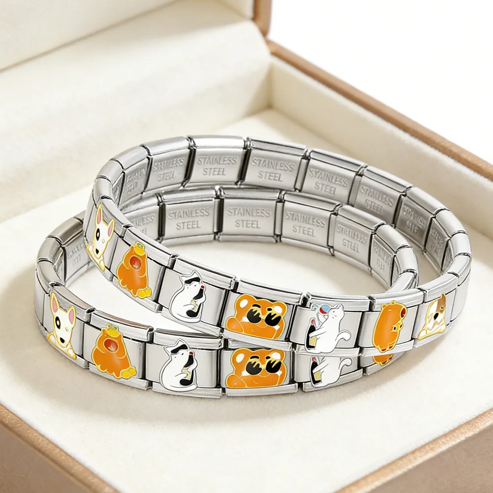 2026 neue Mode Katze Hund Tier Serie Italienischen Charme Link fit 9mm Edelstahl Schmuck Machen DIY Armband Zubehör geschenke – Detail 2