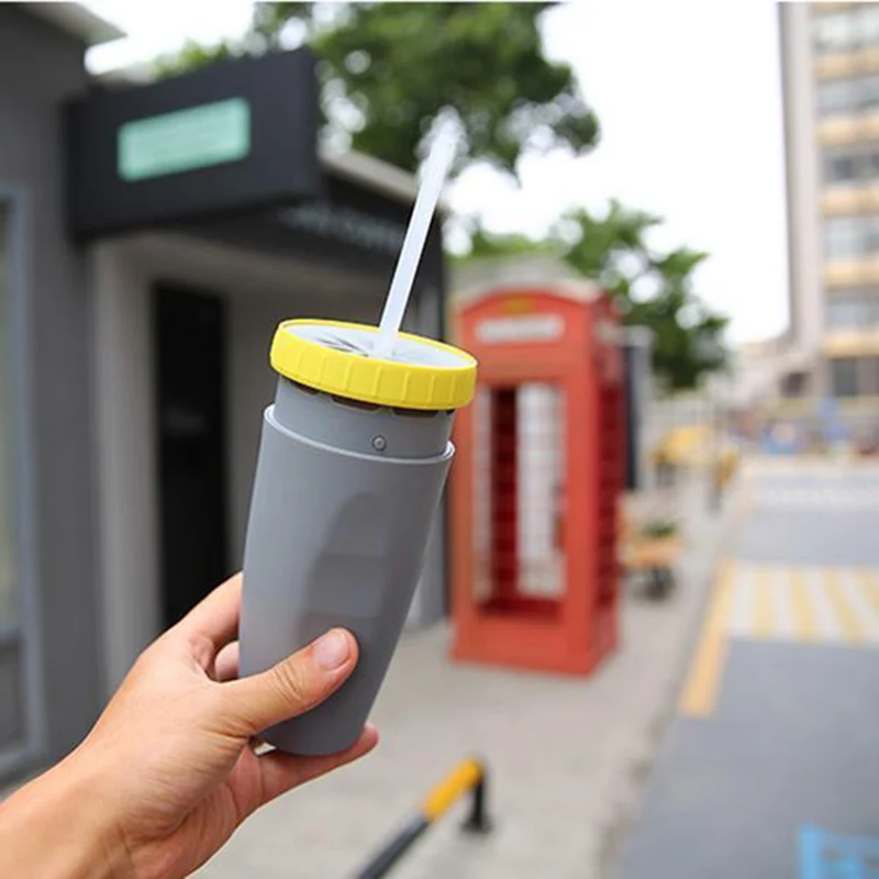 Double Wall Tumbler Mugs Kitchen Accessories Cup Adjustable Cup Handy straw cup Portable Creative plastic cup for young people