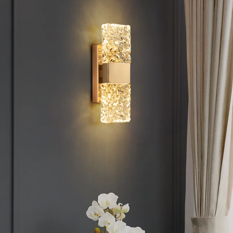 

Nordic Wall Lamp Gold Bedroom Wall Light Crystal Corrugated Design Decor Sconce For Bedside Dining Room Foyer Lighting