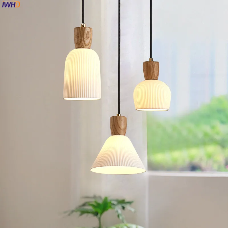 

IWHD Mini Ash Ceramic LED Pendant Light Fixtures Home Indoor Decor Bedroom Beside Bar Restaurant Living Room Modern Hanging Lamp